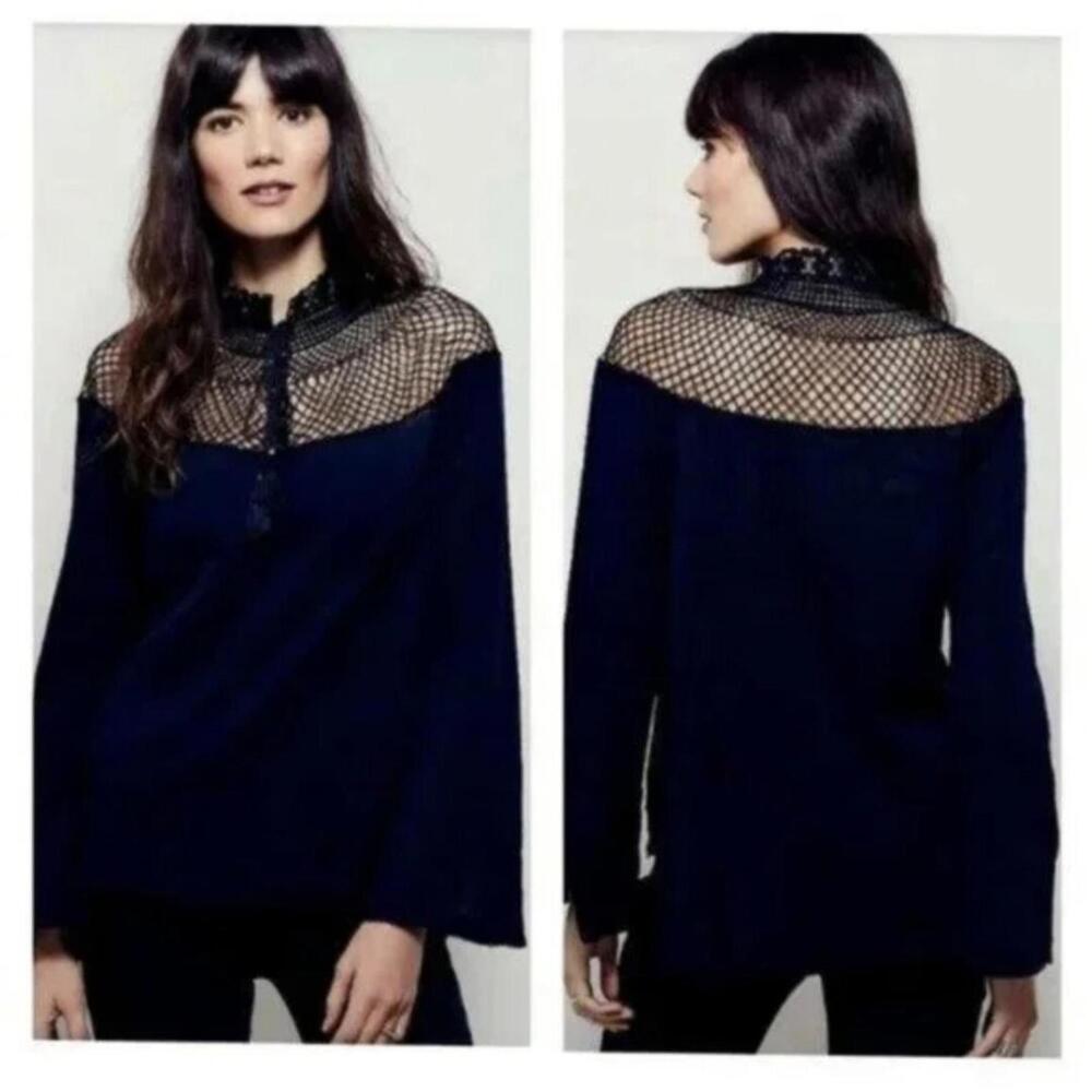 Free People cotton mesh boho romantic flare sleeve top